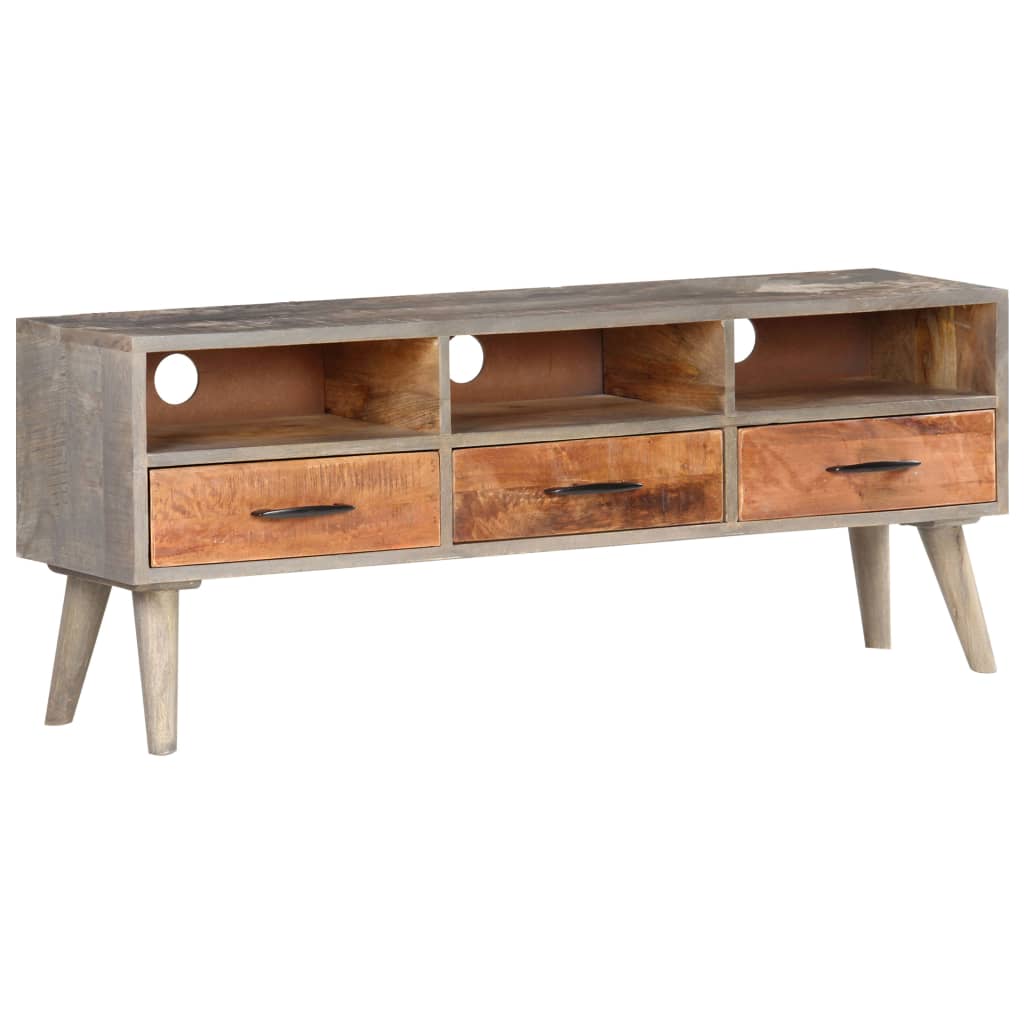 Mueble para TV madera maciza de mango rugosa gris 130x35x51 cm