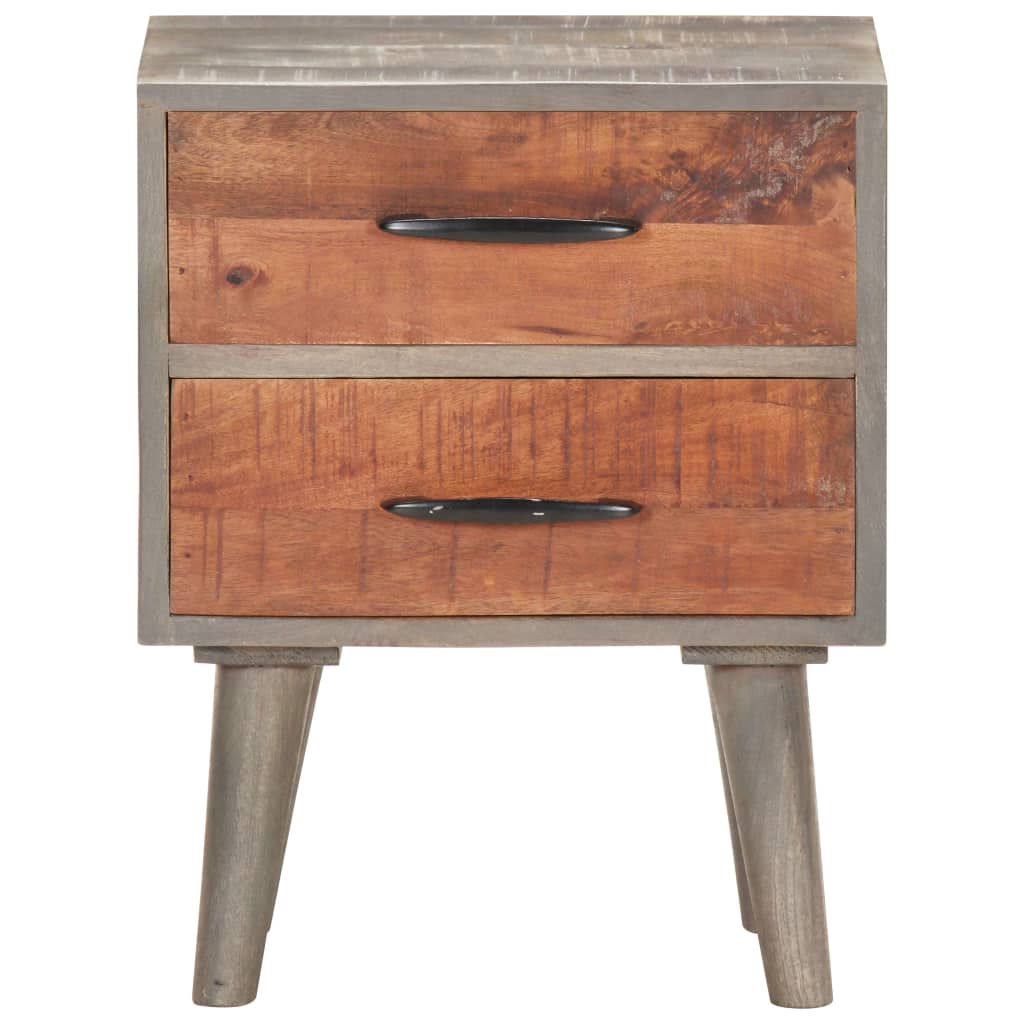 Mesita de noche madera maciza de mango y rugosa gris 40x30x50cm