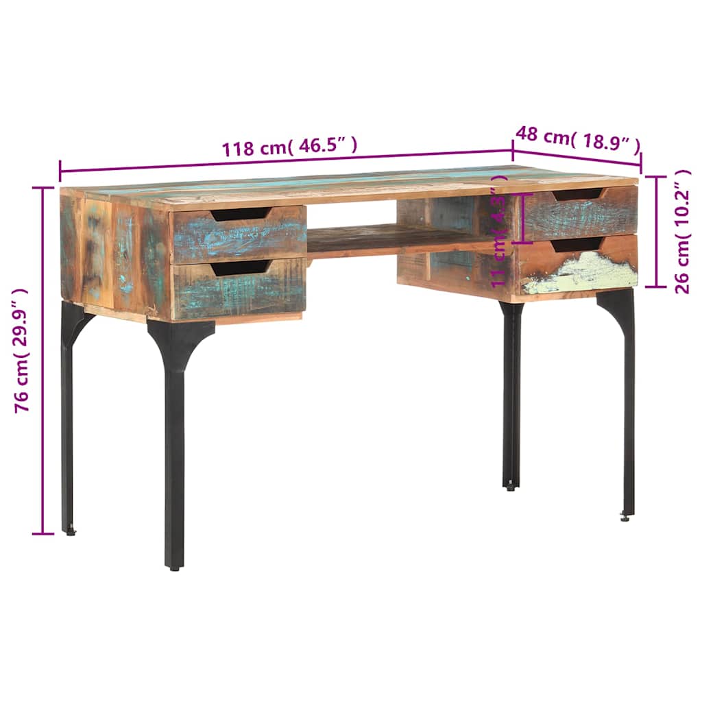 Escritorio de madera maciza reciclada 118x48x75 cm