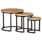 Mesitas auxiliares 3 Piezas madera de mango rugosa