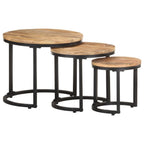 Mesitas auxiliares 3 Piezas madera de mango rugosa