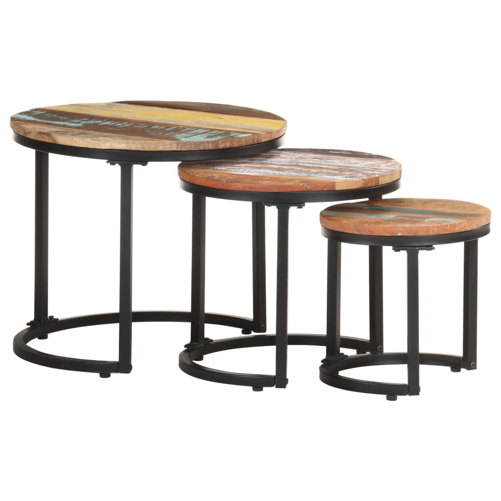 Mesitas auxiliares 3 Piezas madera de mango rugosa