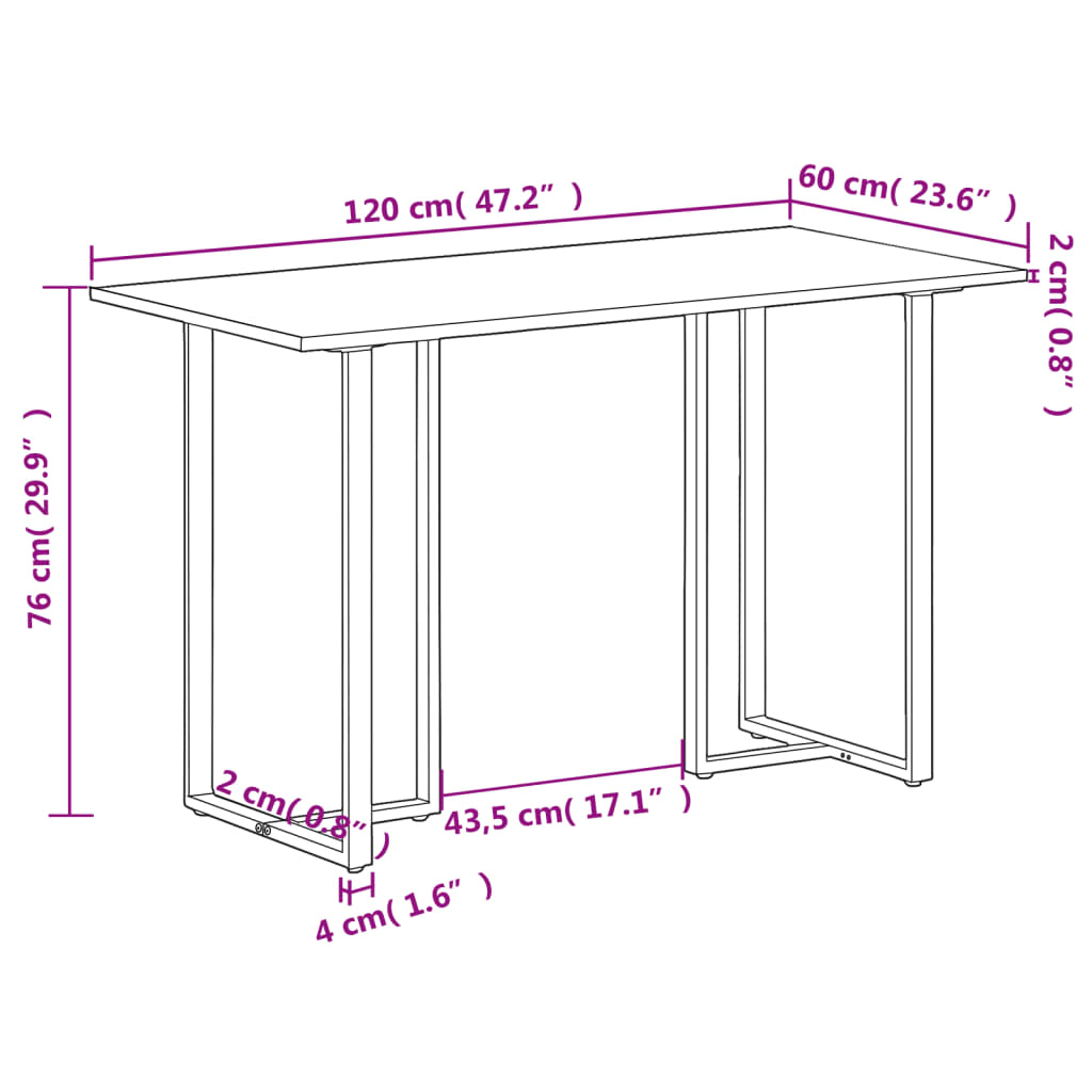 Mesa de comedor de madera maciza de mango rugosa 120 cm