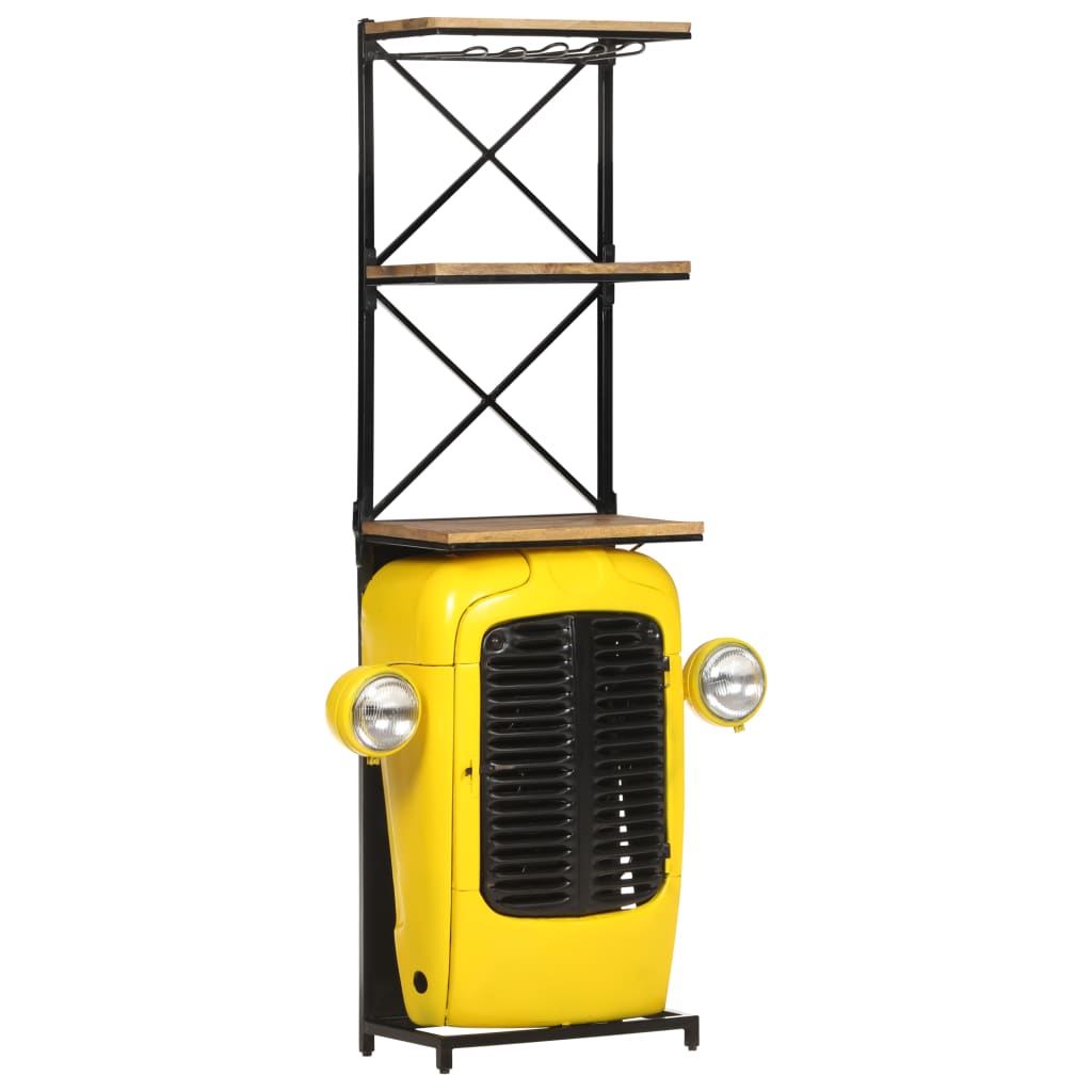 Botellero forma de tractor amarillo madera mango 49x31x172 cm