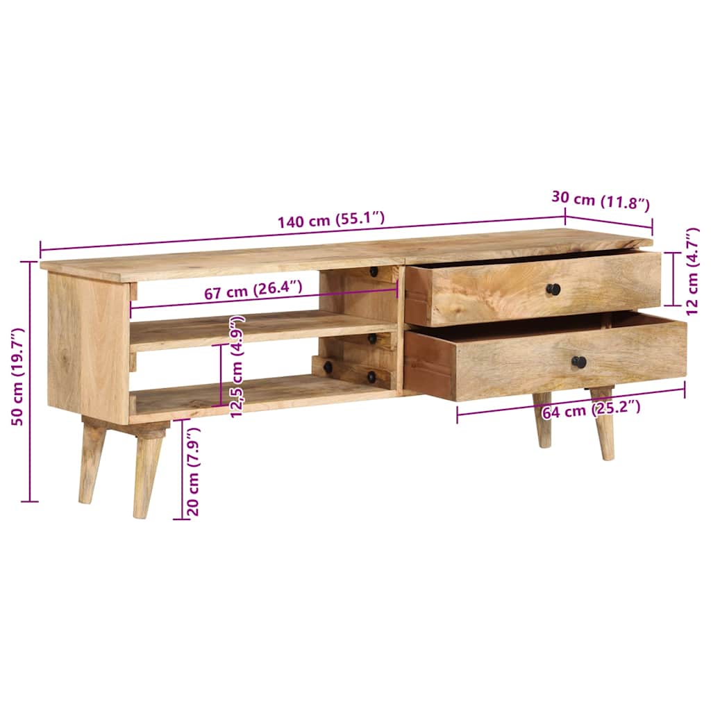 Mueble para TV de madera maciza de mango 140x30x50 cm