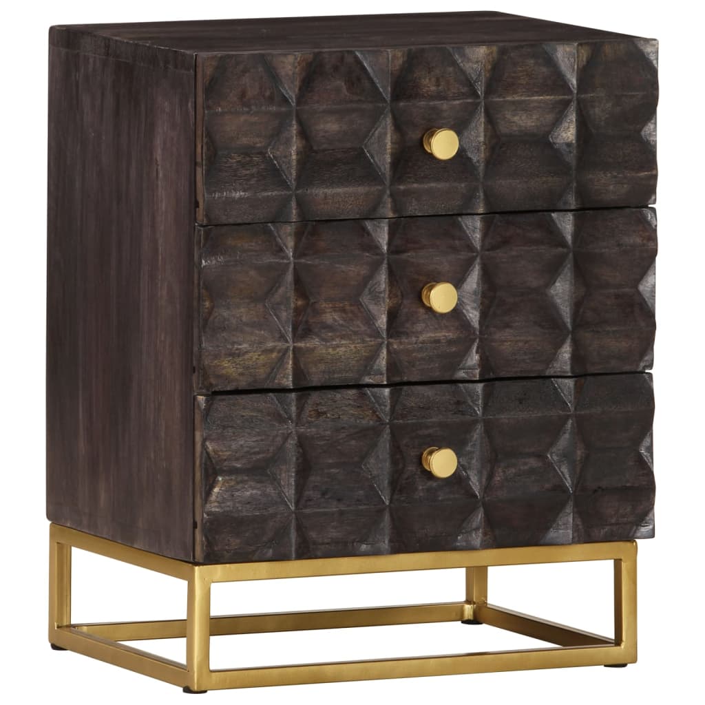 Mesita de noche de madera maciza de mango negro 40x30x50 cm