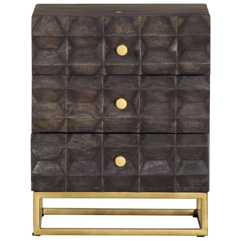 Mesita de noche de madera maciza de mango negro 40x30x50 cm