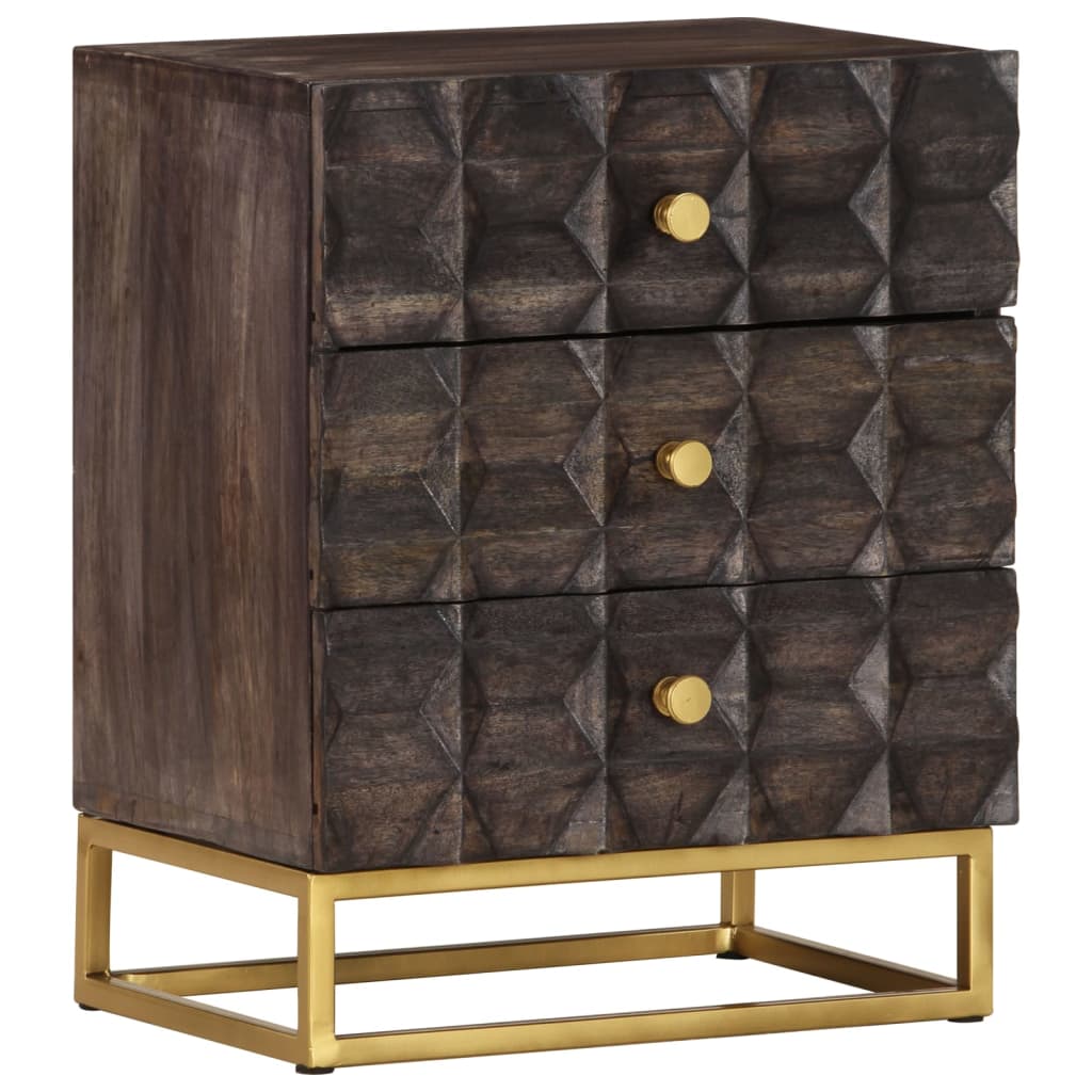 Mesita de noche de madera maciza de mango negro 40x30x50 cm