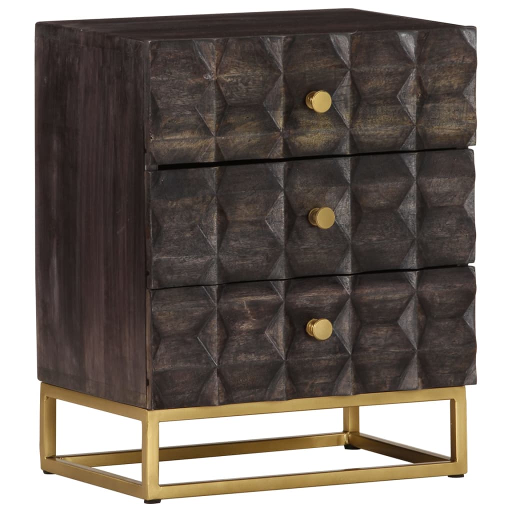 Mesita de noche de madera maciza de mango negro 40x30x50 cm