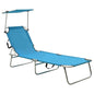 Tumbona plegable con toldo de acero azul turquesa