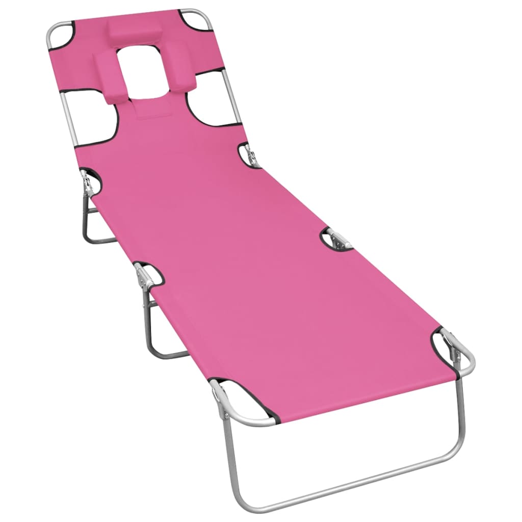 Tumbona plegable con cojín de cabeza acero estampado de hojas
