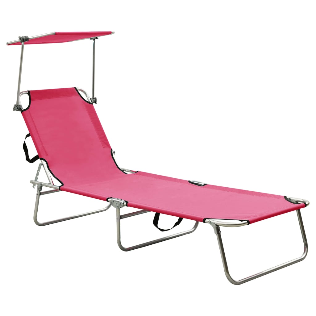 Folding sun lounger with blue aluminum canopy