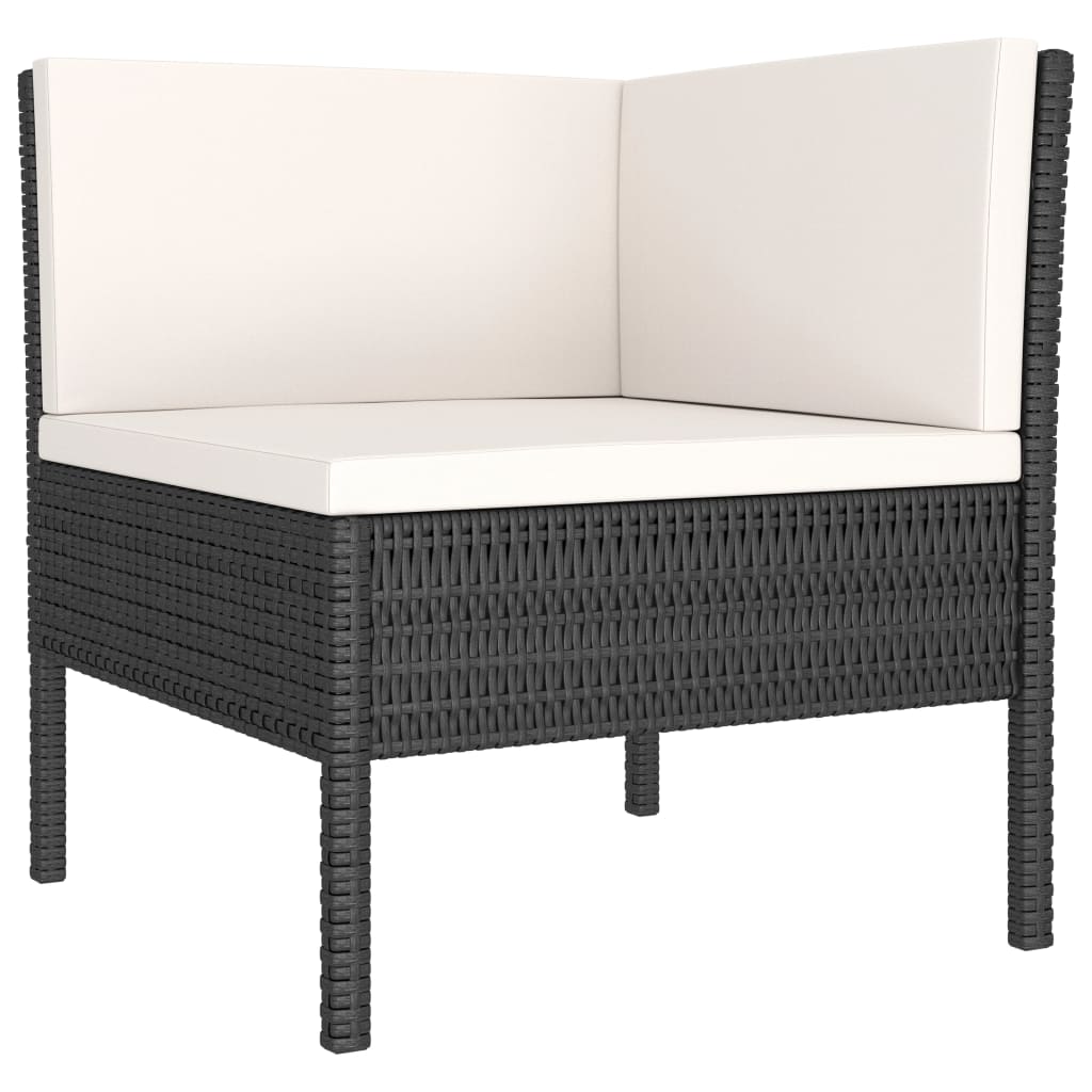 Set de muebles de jardín 3 pzas y cojines ratán sintético negro