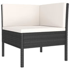 Set de muebles de jardín 3 pzas y cojines ratán sintético negro
