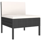 Set de muebles de jardín 3 pzas y cojines ratán sintético negro