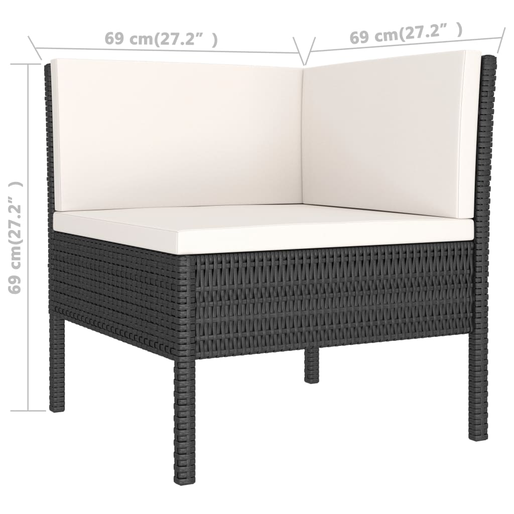 Set de muebles de jardín 3 pzas y cojines ratán sintético negro