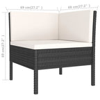 Set de muebles de jardín 3 pzas y cojines ratán sintético negro