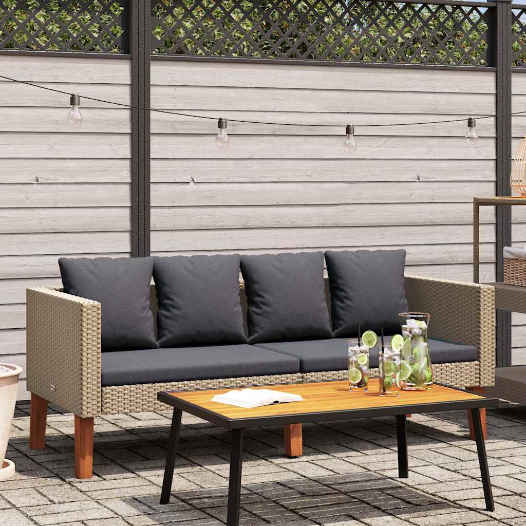 Sofá de jardín 2 plazas con cojines ratán sintético beige