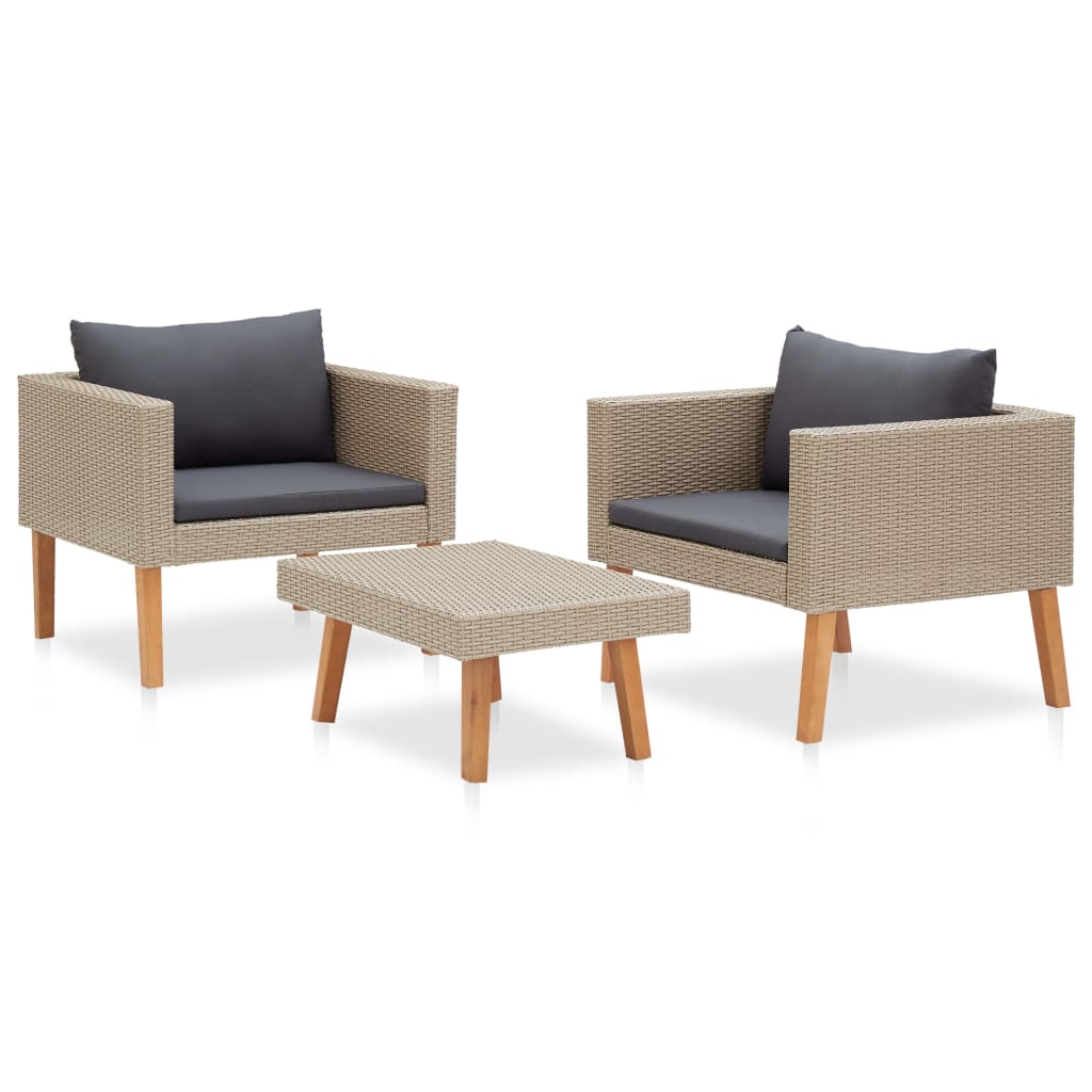 Set de muebles de jardín 3 pzas y cojines ratán sintético beige