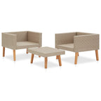 Set de muebles de jardín 3 pzas y cojines ratán sintético beige