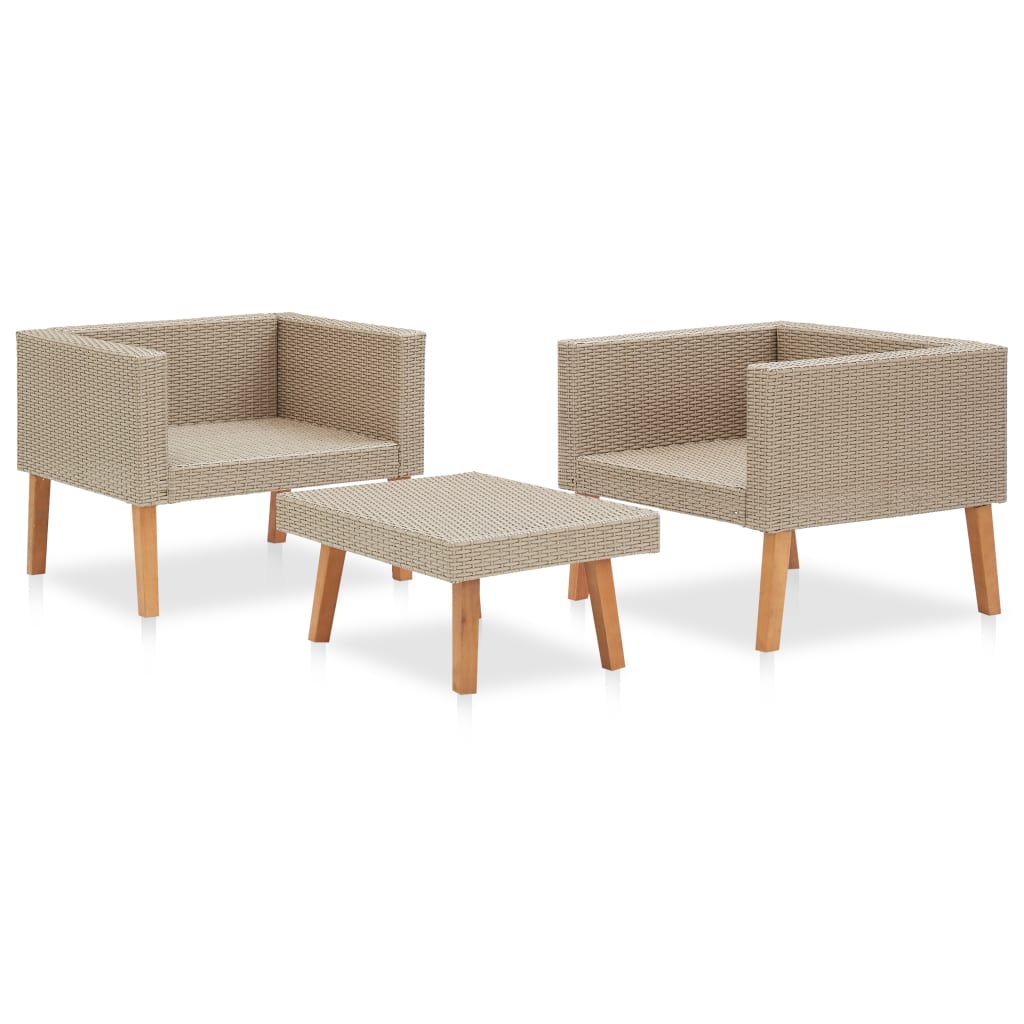Set de muebles de jardín 3 pzas y cojines ratán sintético beige