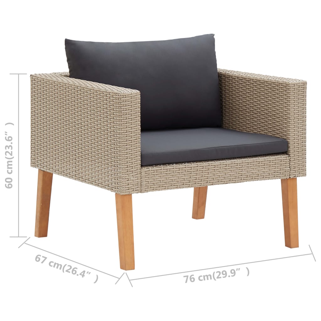 Set de muebles de jardín 3 pzas y cojines ratán sintético beige