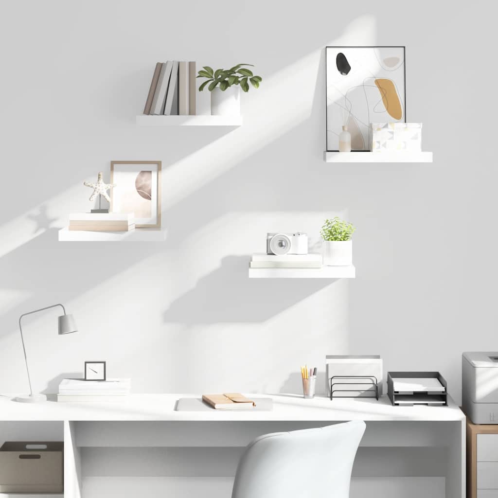 Estante flotante de pared 4 uds MDF blanco brillo 40x23x3,8 cm