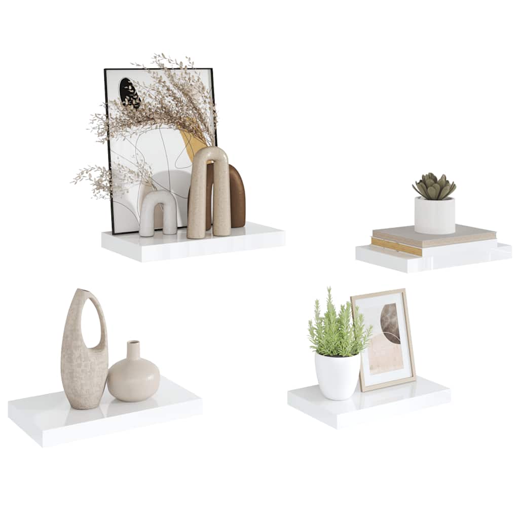 Estante flotante de pared 4 uds MDF blanco brillo 40x23x3,8 cm
