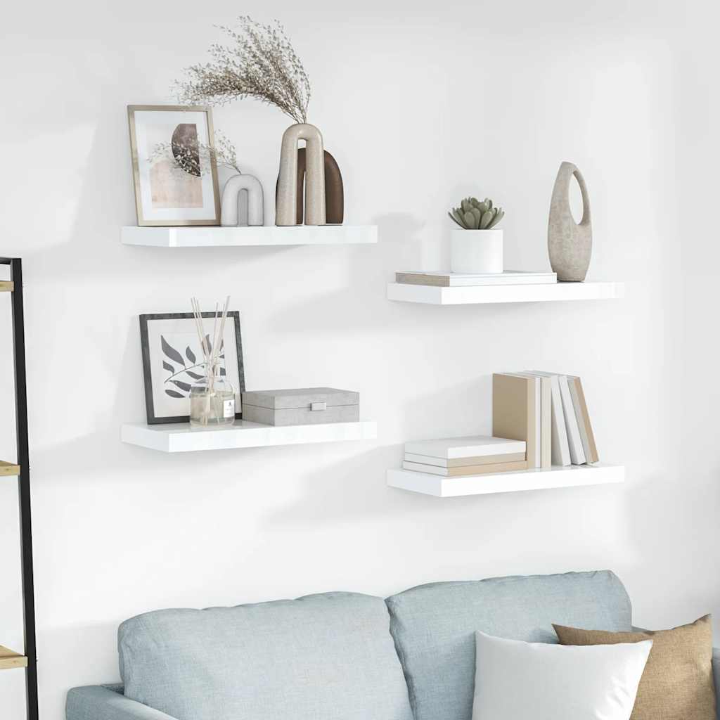 Estante flotante de pared 4 uds MDF blanco brillo 40x23x3,8 cm