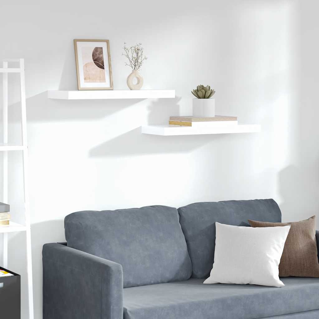 Estante flotante de pared 2 uds MDF blanco brillo 23x23,5x3,8cm