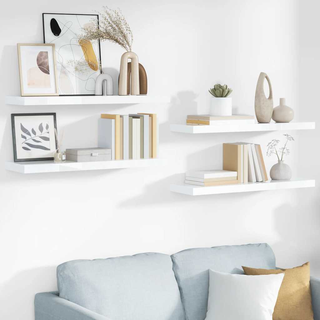 Estante flotante de pared 4 uds MDF blanco brillo 40x23x3,8 cm