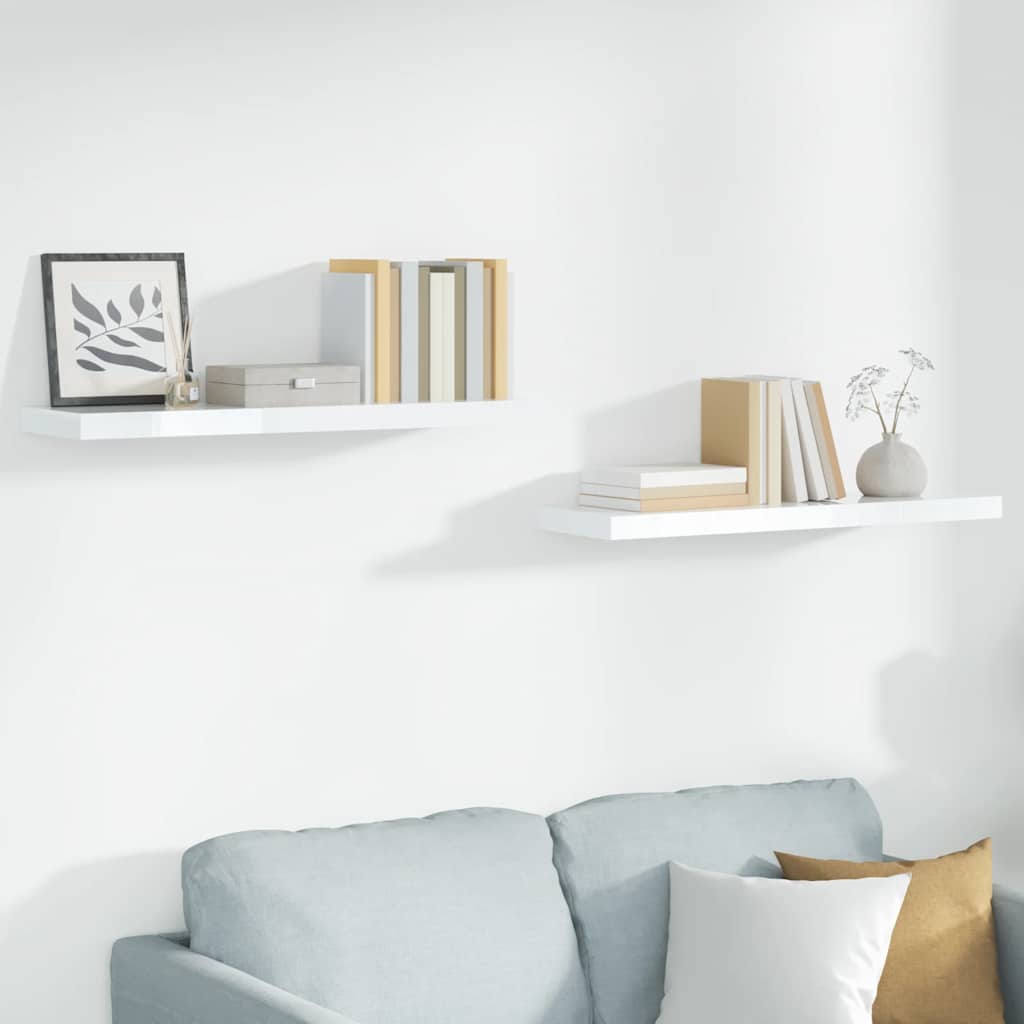 Estante flotante de pared 2 uds MDF blanco brillo 23x23,5x3,8cm