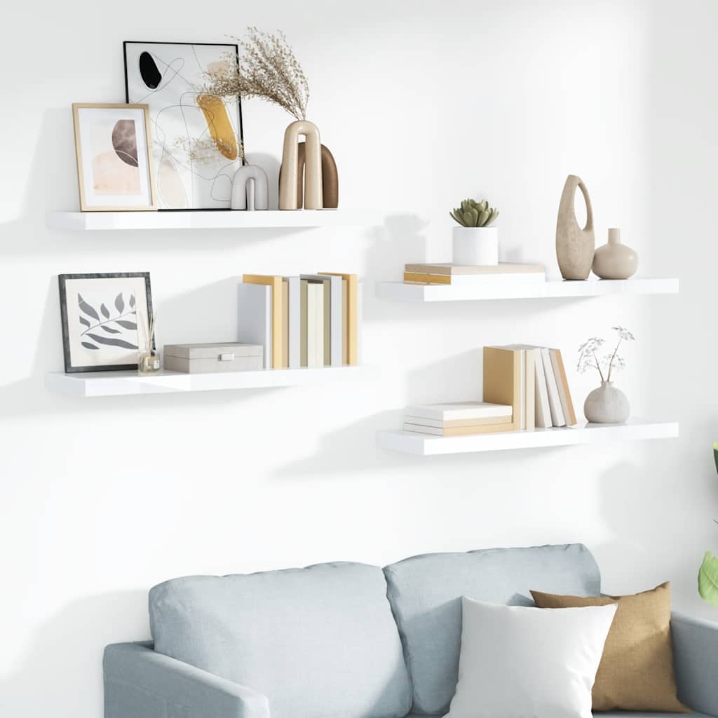 Estante flotante de pared 4 uds MDF blanco brillo 40x23x3,8 cm