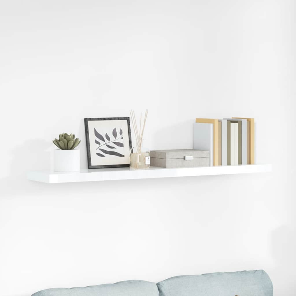 Estante flotante de pared blanco brillante MDF 120x23,5x3,8 cm