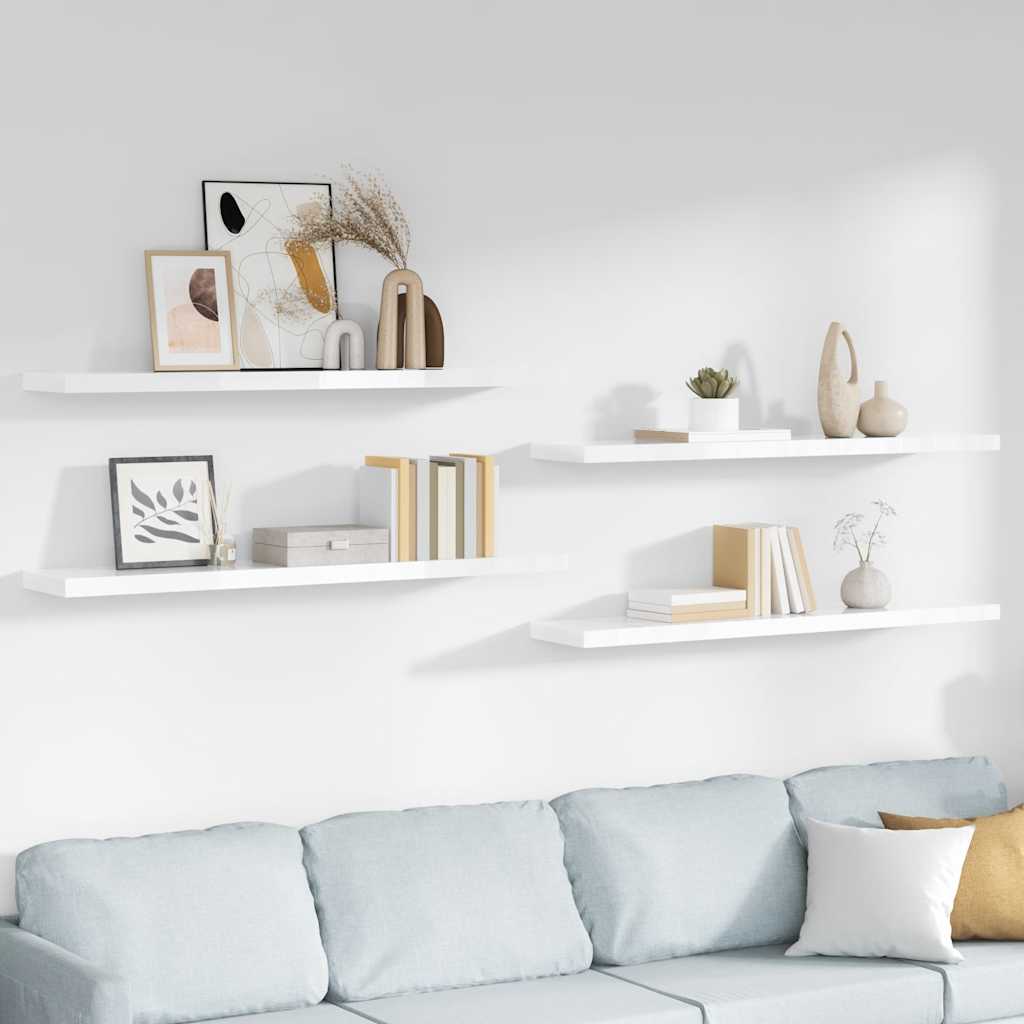 Estante flotante de pared 4 uds MDF gris brillo 80x23,5x3,8 cm
