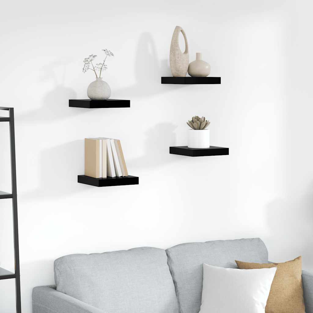 Estante flotante de pared 4 uds MDF gris brillo 80x23,5x3,8 cm
