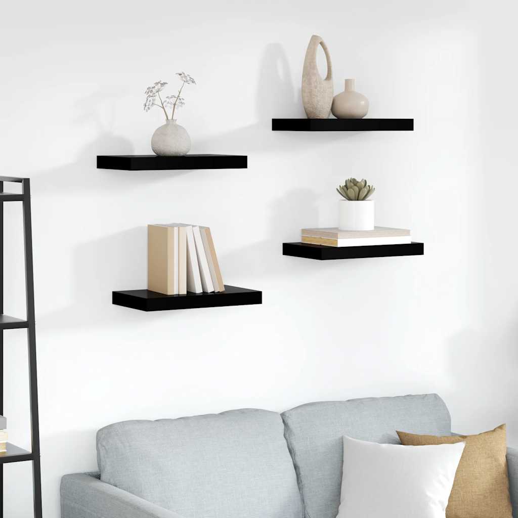 Estante flotante de pared 4 uds MDF gris brillo 80x23,5x3,8 cm