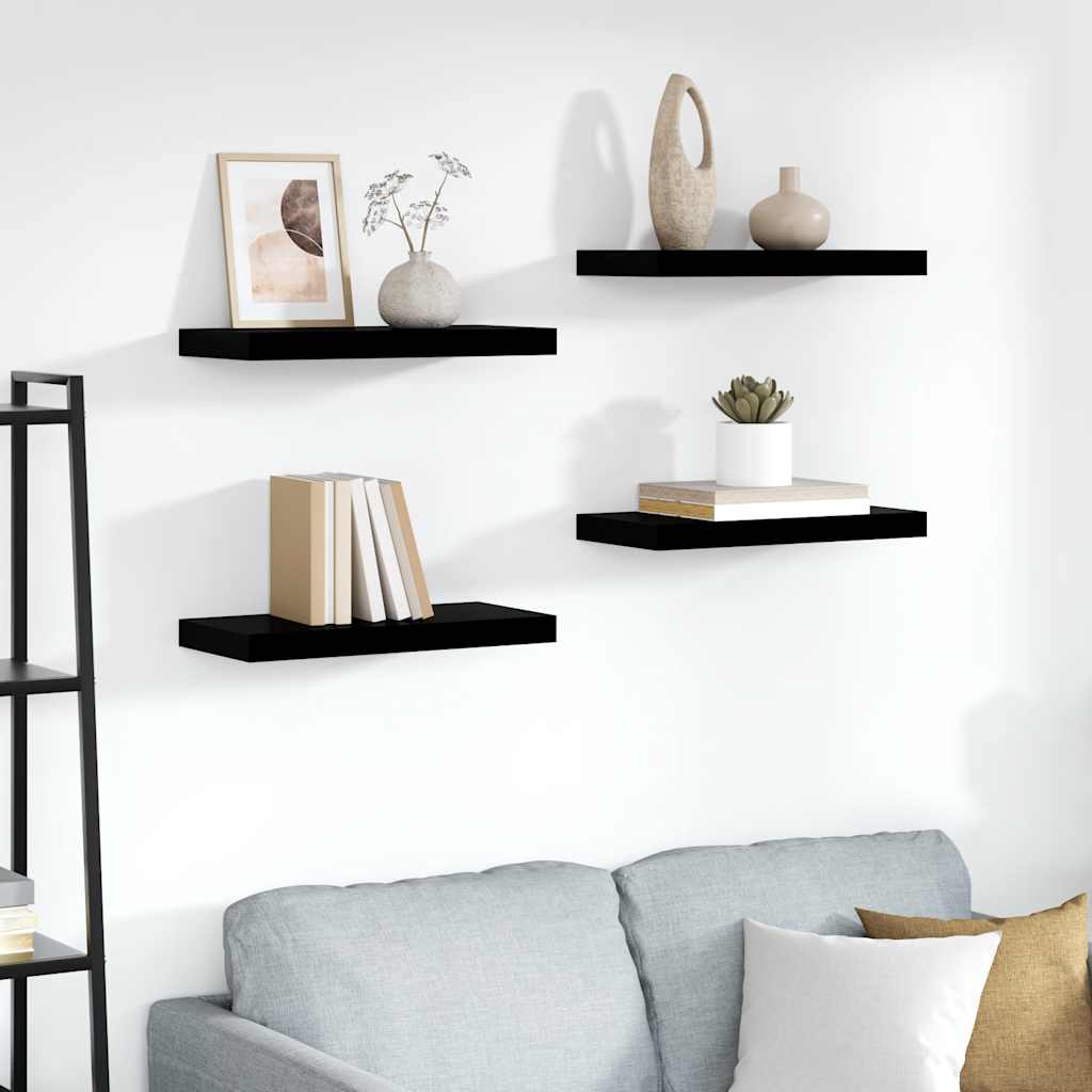 Estante flotante de pared 4 uds MDF gris brillo 80x23,5x3,8 cm