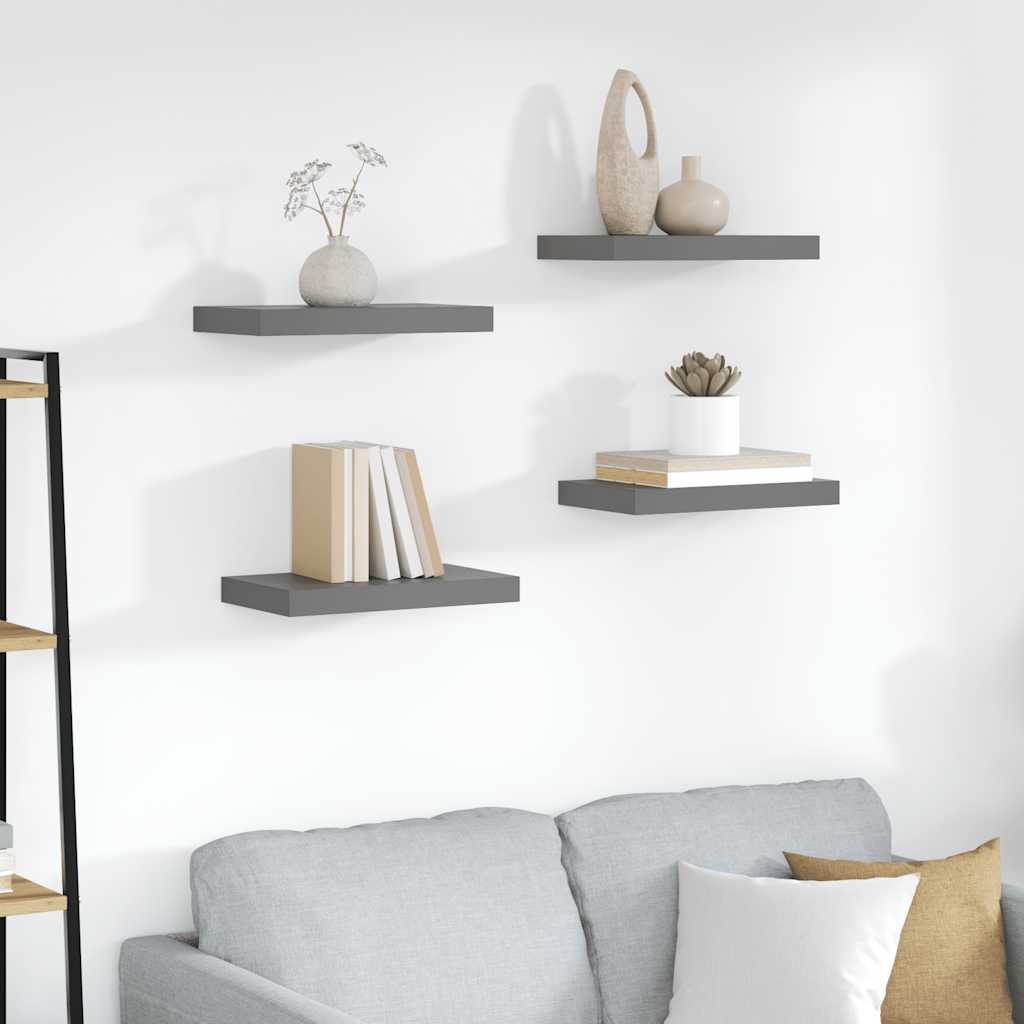 Estantes flotantes de pared 4 uds MDF gris 50x23x3,8 cm