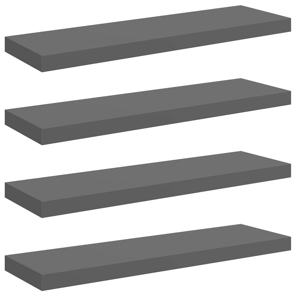 Estante flotante de pared 4 uds MDF gris brillo 80x23,5x3,8 cm