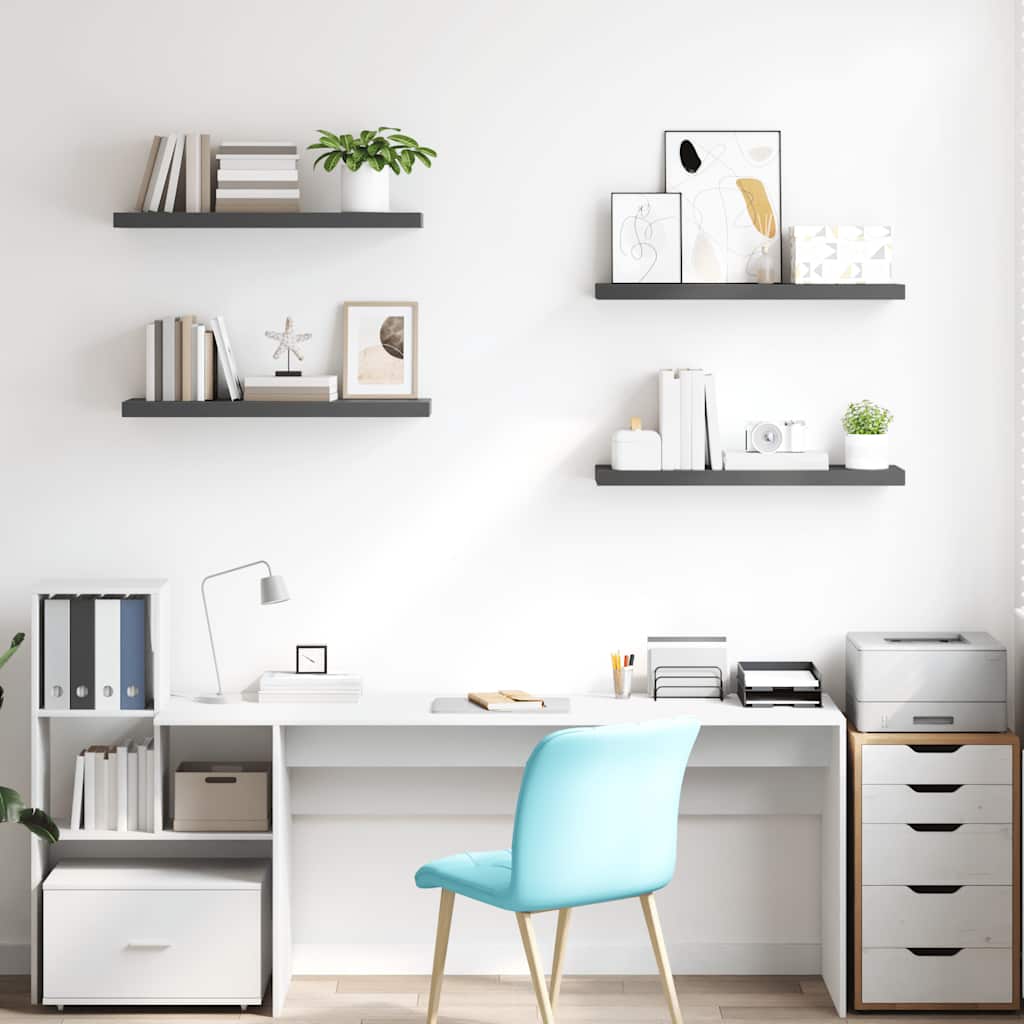 Estante flotante de pared 4 uds MDF gris brillo 80x23,5x3,8 cm