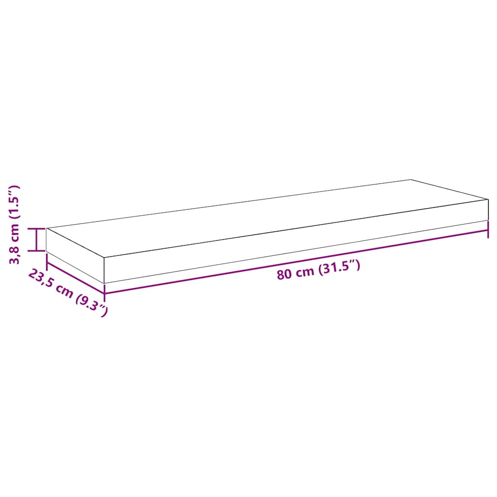 Estante flotante de pared 4 uds MDF gris brillo 80x23,5x3,8 cm