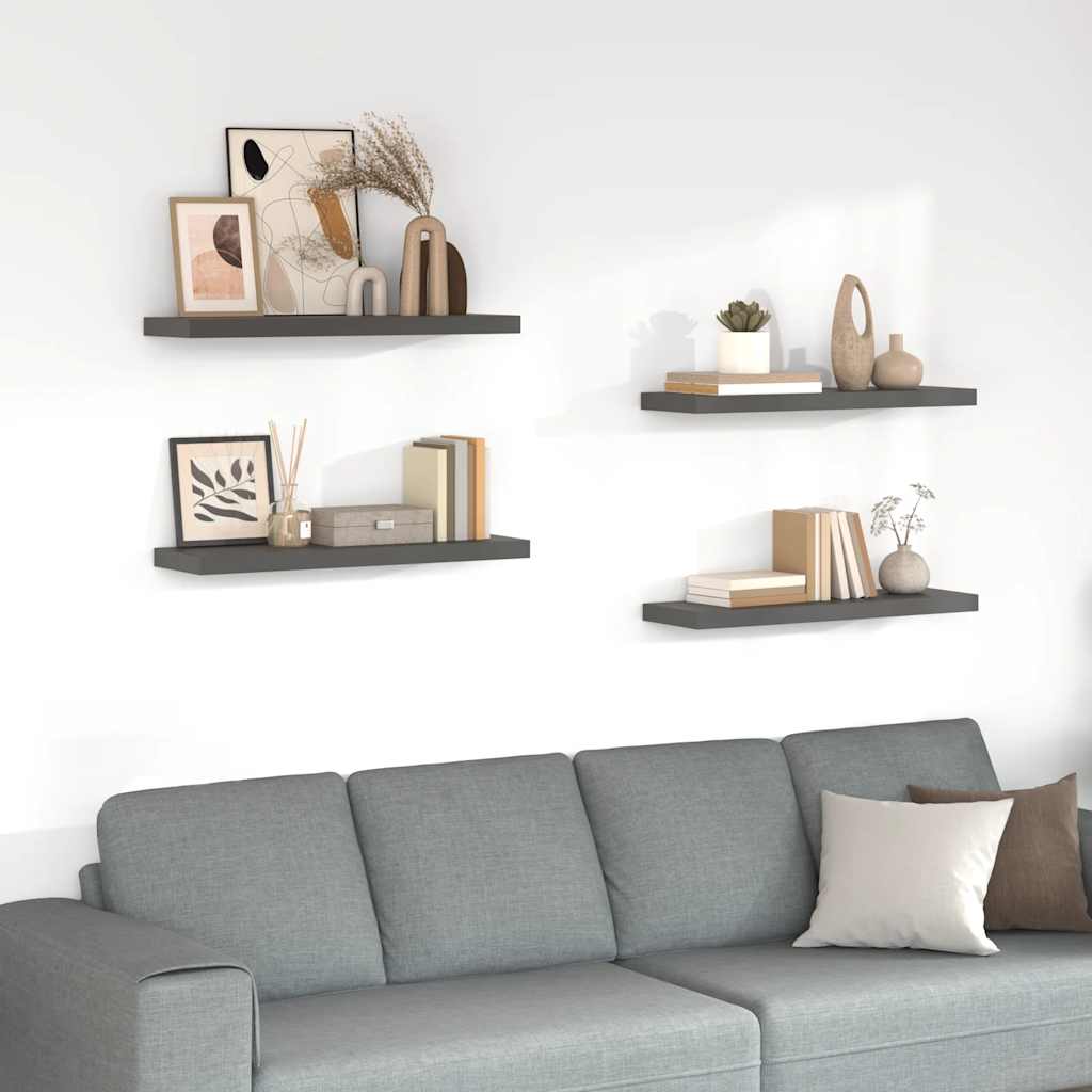 Estante flotante de pared 4 uds MDF gris brillo 80x23,5x3,8 cm