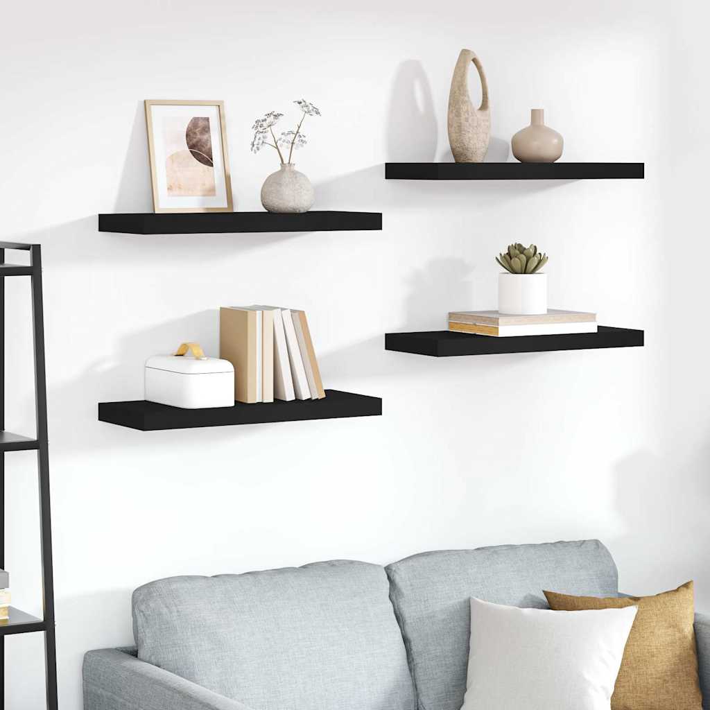Estante flotante de pared 4 uds MDF gris brillo 80x23,5x3,8 cm