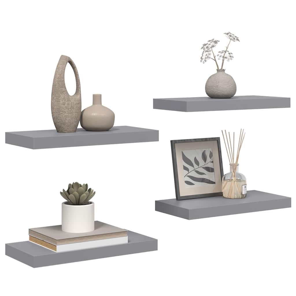 Estantes flotantes de pared 4 uds MDF gris 50x23x3,8 cm