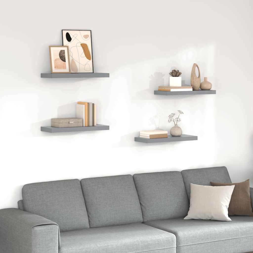 Estantes flotantes de pared 4 uds MDF gris 50x23x3,8 cm
