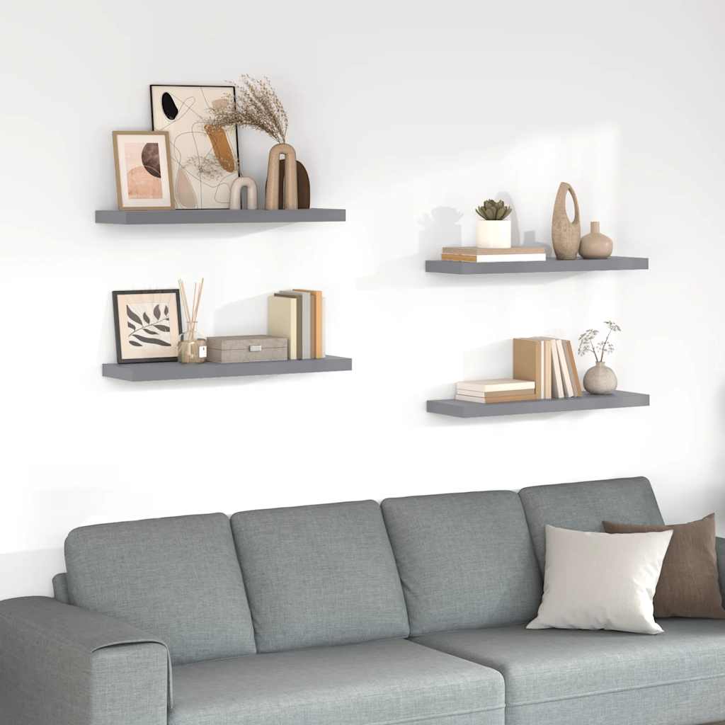 Estantes flotantes de pared 4 uds MDF gris 50x23x3,8 cm