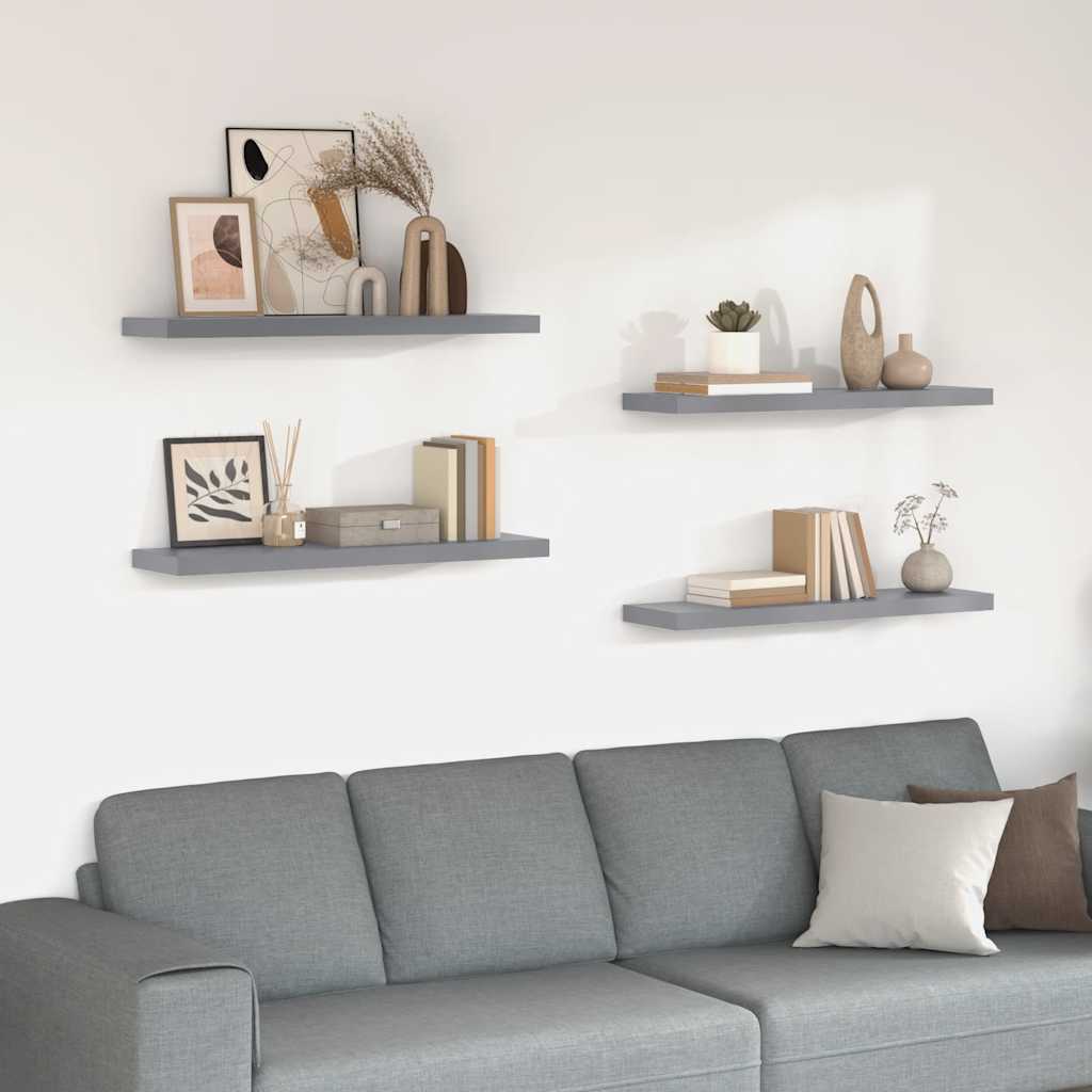 Estantes flotantes de pared 4 uds MDF gris 50x23x3,8 cm