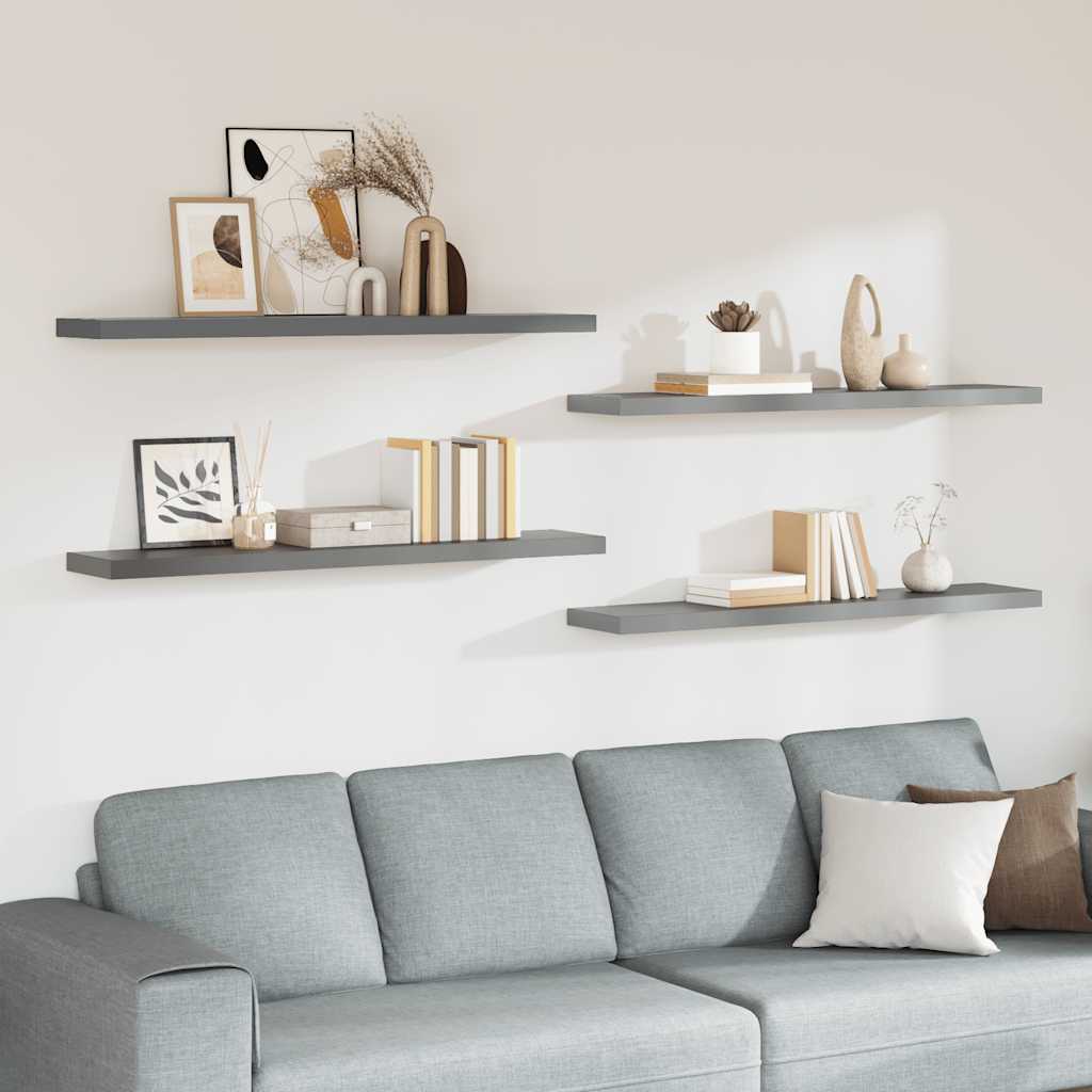 Estantes flotantes pared 4 MDF gris 120x23,5x3,8 cm