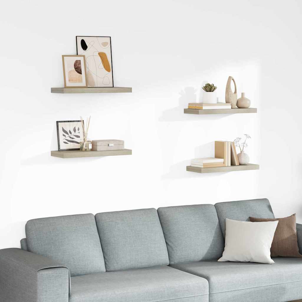 Estante flotante de pared 4 uds MDF gris brillo 80x23,5x3,8 cm